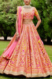 Shyam Narayan Prasad Red and pink embroidered lehenga set Online Shopping