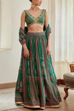 Shyam Narayan Prasad Dark green block printed lehenga set Online Shopping