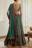 Shyam Narayan Prasad Dark green block printed lehenga set Online Shopping