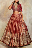 Sue Mue Maroon tissue lehenga set Online Shopping