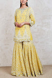 Sue Mue Yellow embroidered gharara set Online Shopping