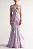 Sulakshana Monga Lilac embellished draped sari set Online Shopping