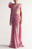 Sulakshana Monga Onion pink Swarovski embellished sari set Online Shopping