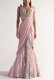 Sulakshana Monga Pink draped Assam silk sari set Online Shopping