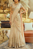 Sulakshana Monga Beige draped and embroidered sari set Online Shopping