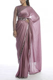 Vvani by Vani Vats Old rose satin chiffon sari set Online Shopping