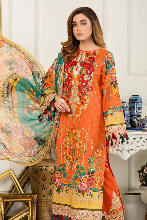 Adan Libas Yellowish Orange Swiss Lawn 2022 Online Shopping