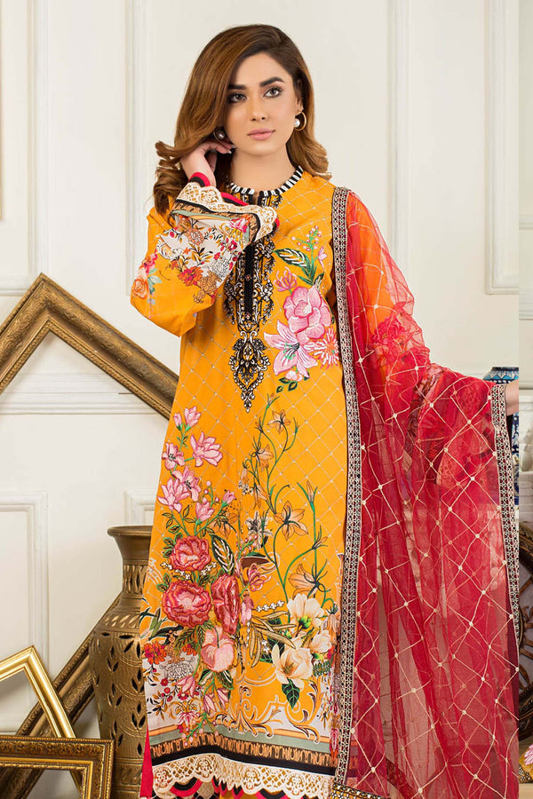 Adan Libas Deep Saffron Swiss Lawn 2022 Online Shopping