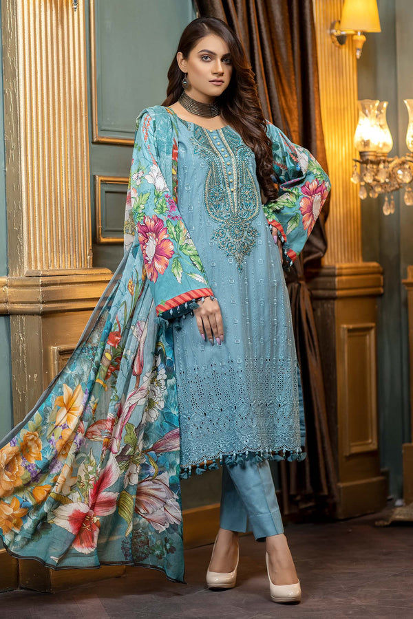 Adan Libas Grey Blue Embroidered & Printed Lawn 2022 Online Shopping