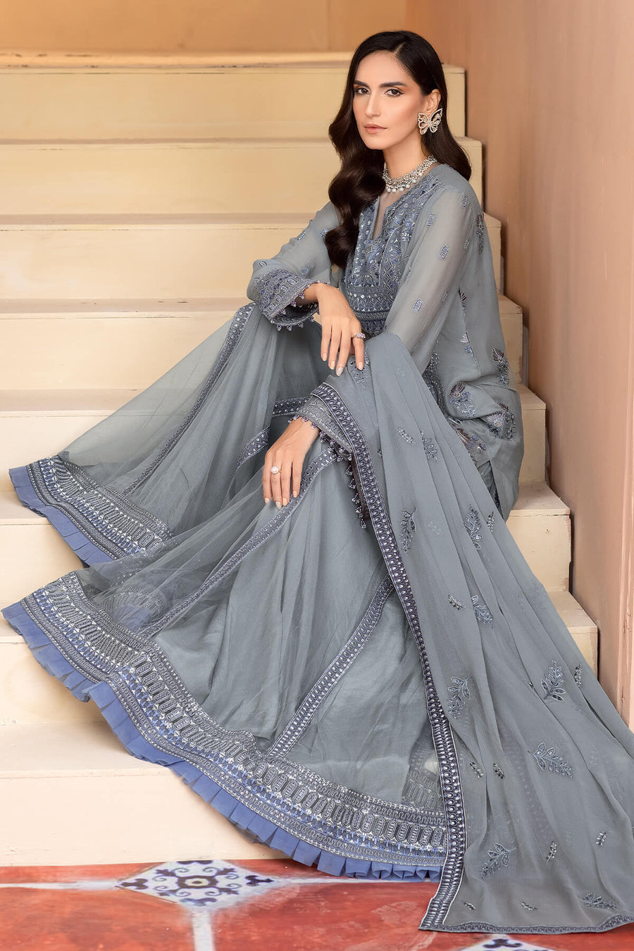 Flossie Ultimate Grey (B) Elnaz Chiffon Collection Vol 01 Online Shopping