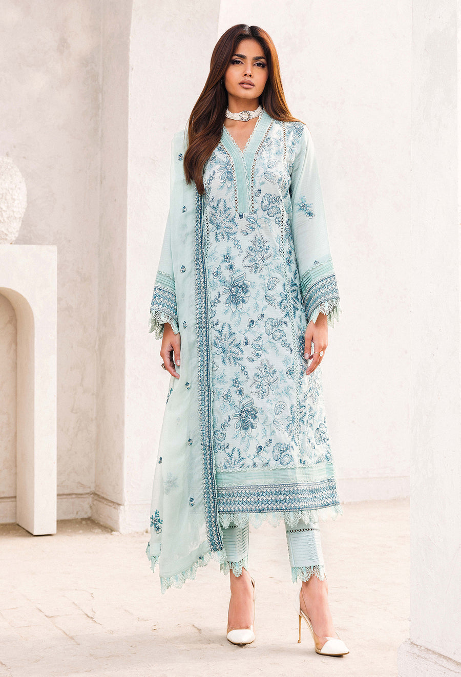 Adan Libas Design # 5724 Chikankari Lawn Prints Online Shopping