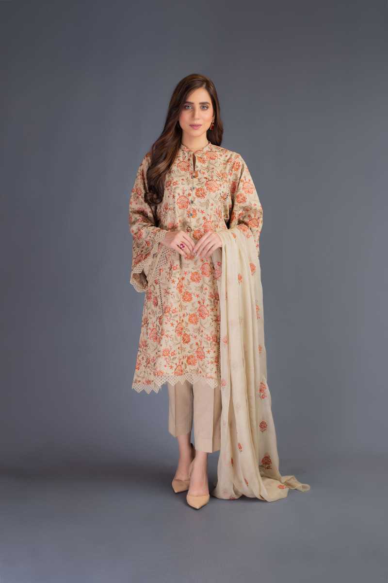 Bareeze Flowers Range Bnl840 Beige Collection 2021