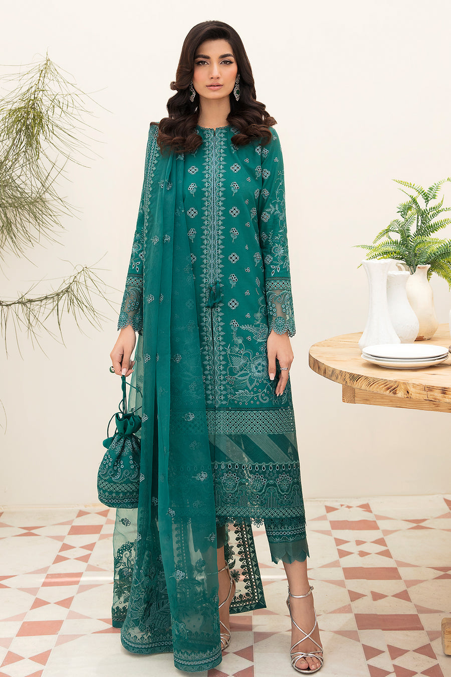 Afrozeh Tiffany Blue Chikankari Lawn Online Shopping