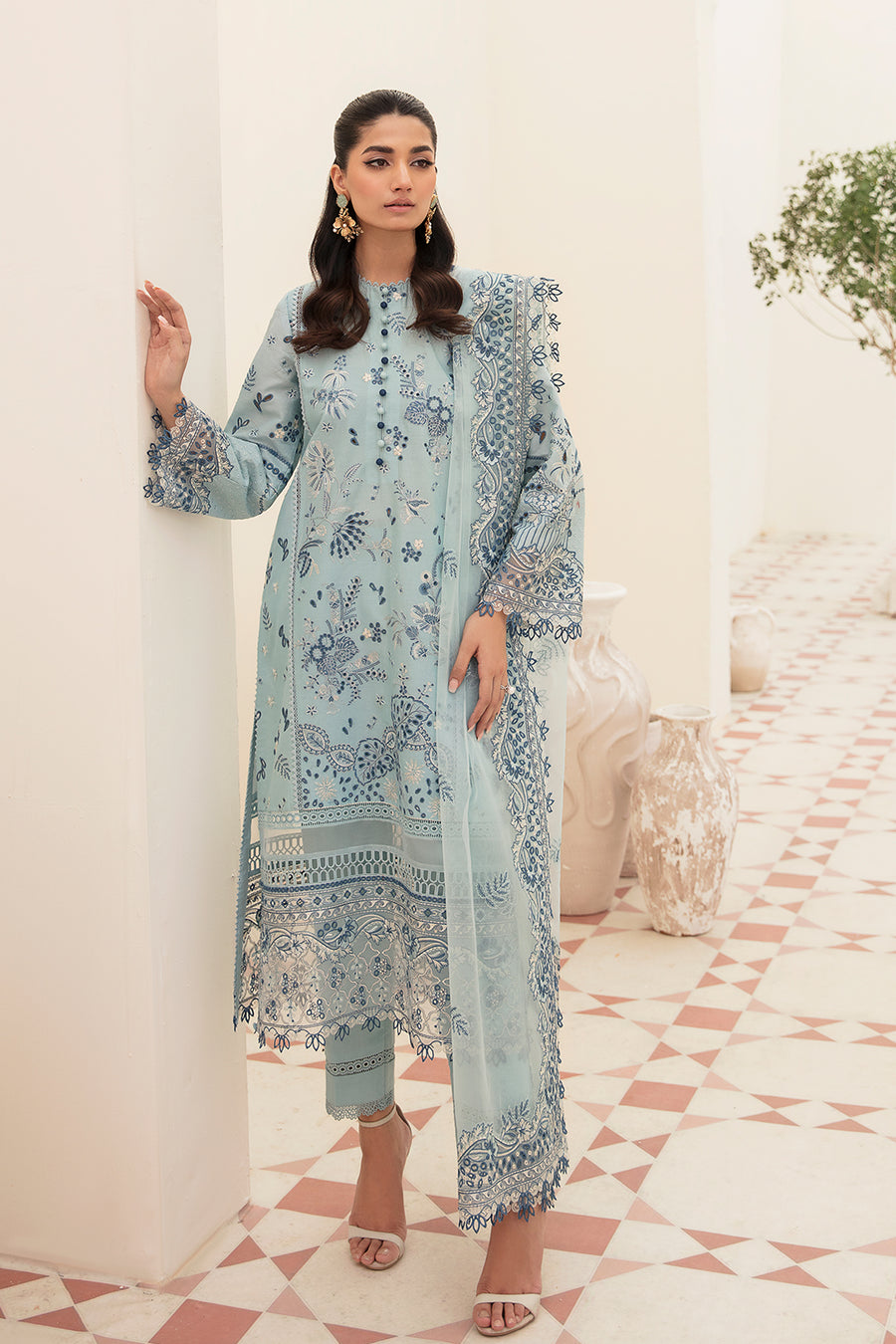 Afrozeh Powder Blue Chikankari Lawn Online Shopping