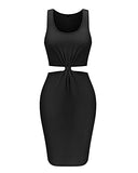 Womens Sexy Casual Bodycon Dresses Ribbed Twist Front Cutout Tank Dress Basic Nightout Midi Dresses | Women's Formal Dresses