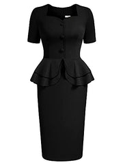 AISIZE Women's 1940s Vintage Square Peplum Bodycon Cocktail Dress | Women's Cocktail Dresses