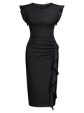 Women's Business Retro Ruffles Slim Cocktail Pencil Dress | Women's Work Dresses