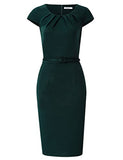 Dark Green Short Sleeve Women's Work Dress V-Neck Business Dress Slim Bodycon Pencil Dress - KOJOOIN | Women's Work Dresses