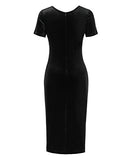 Women V Neck Slit Ruched Velvet Bodycon Party Work Dress | Original Brand | Women's Cocktail Dresses