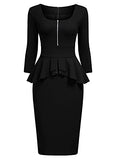 Women's Retro Square Neck Ruffle Style Slim Business Pencil Dress | Women's Work Dresses
