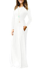 Women's Long Sleeve Loose Plain Maxi Dresses Casual Long Dresses With Pockets