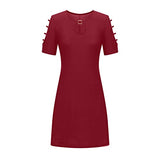 Summer Sundress for Women Cold Shoulder Keyhole Beach Dress Casual Printed Short Sleeve Midi Dress Knee Length | Original Brand