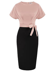 Black Pink Women's Bodycon Pencil Dress Office Wear To Work Dresses With Pocket Belt Jasambac