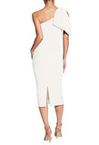 Women's Tiffany Asymmetrical Bow Neckline Bodycon MIDI Dress,  Off White,  M | Original Brand