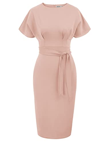 Pink Purple Women's Bodycon Pencil Dress Office Wear To Work Dresses With Pocket Belt Jasambac