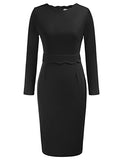 Black Long Sleeve Women's Casual Bodycon Tube Dress Scalloped Neck Midi Pencil Dress Wear To Work Dresses Grace Karin | Women's Work Dresses