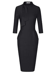 Black Women's Classic Vintage Tie Neck Formal Cocktail Dress With Pocket Muxxn | Women's Formal Dresses