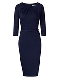 Dark Blue Women's Work Dress V-Neck Business Dress Slim Bodycon Pencil Dress - KOJOOIN | Women's Work Dresses
