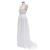 White Wedding Dresses Lace V-neck Party Dress Off-shoulder Long Maxi Formal Bridal Gown Party Dress | Women's Casual Dresses