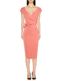 Women's Vintage 1950s Style Wrap V Neck Tie Waist Formal Cocktail Dress | Women's Work Dresses