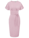Light Purple Women's Bodycon Pencil Dress Office Wear To Work Dresses With Pocket Belt Jasambac | Women's Work Dresses