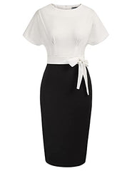 White Black Women's Bodycon Pencil Dress Office Wear To Work Dresses With Pocket Belt Jasambac