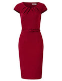 Red Women's Work Dress V-Neck Business Dress Slim Bodycon Pencil Dress - KOJOOIN | Women's Work Dresses