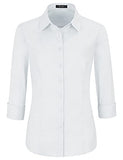 White Sleeve Womens Slim-Fit Long Sleeve Stretchy Button Down Collar Office Formal Casual Shirt Blouse - EZEN | Women's Tops and Blouses
