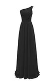 YORFORMALS Women's One-Shoulder Chiffon Bridesmaid Dress Long Formal Evening Party Gown Ruched Bodice