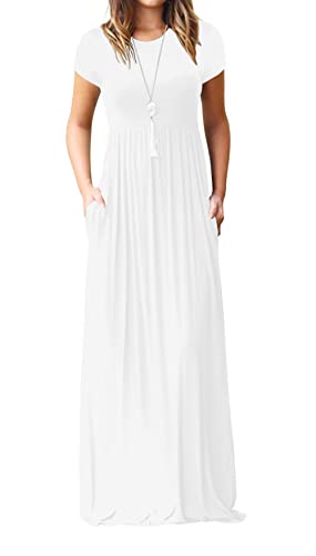 White Maxi Dress Summer Casual Long Dresses for Laydies with Pockets - GRECERELLE