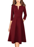 Dark Red Sleeve Womens Elegant Front Zipper Slim Work Business Office Party Cocktail A-line Dress Vfshow | Women's Work Dresses