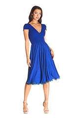 Women's Corey Cap Sleeve Plunge Neck FIT and Flare Knee Length Dress, Electric Blue, Large