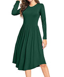 Long Sleeve Dark Green Summer Polka Dot Casual Midi Tunic Short/Long Sleeve Plain Dress Pleated Loose Flowy Floral Ladies Dress with Pocket - YUNDAI | Women's Casual Dresses