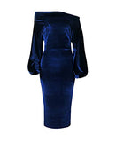 Womens One Off Shoulder Midi Dress Long Sleeve Velvet Sexy Bodycon Party Pencil Dress