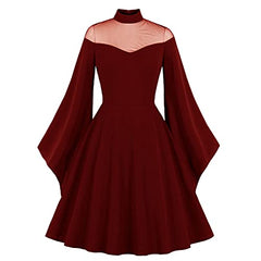 Wellwits Women's Mesh Bell Sleeves Halloween Gothic Vintage Dress | Women's Cocktail Dresses