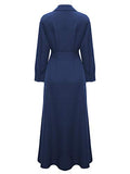 Women Long Sleeve Loose Elegant Maxi Dress Button Down Up Shirt Long Dress with Pockets and Belts | Women's Work Dresses