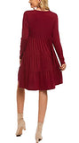 Women's Casual Long Sleeve Dresses Wedding Guest Loose Fit Solid Cotton Ruffle Babydoll Dress | Women's Casual Dresses