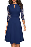 Women's Elegant Hollow Out Lace Sleeve Swing Pleated Party Cocktail Dress A234