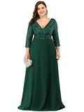 Women's Deep V-Neck Sparkle Plus Size Evening Dress with Long Sleeves 0751-PZ