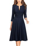 Navy Blue White Stripes Womens Elegant Front Zipper Slim Work Business Office Party Cocktail A-line Dress Vfshow | Women's Work Dresses